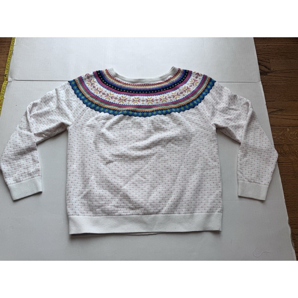 Talbots Vintag  White Rainbow Fair Isle Polka Dot Boat Neck Sweater Size Large P